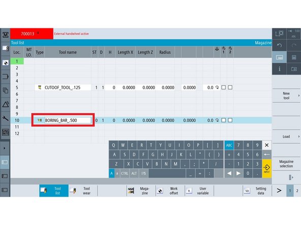 Select the turret position where the Right Turn/Face Tool is installed.