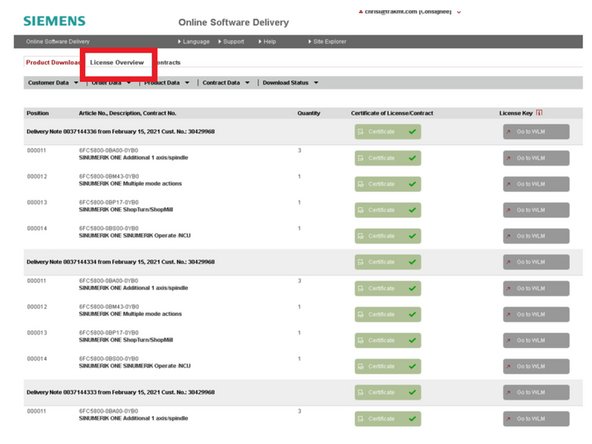 Click on the &quot;License Overview&quot; button