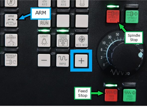 All ATC safeties are off while in ATC or Swivel Head Service Mode. Use caution while operating mill in this mode, the ATC arm swings at speed. Make sure you are clear of ATC arm path while operating ATC.