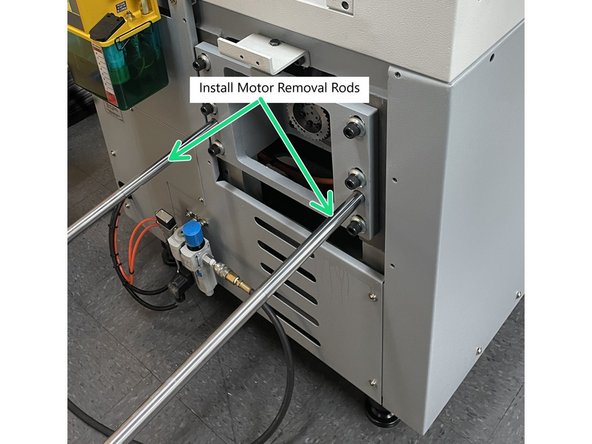 Caution motor is very heavy only loosen the screws circled in orange. Removal will cause the motor to fall which could cause damage or injury.
