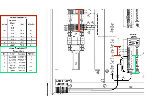 Connect internal power cable to Delta Drive as shown in wiring table.