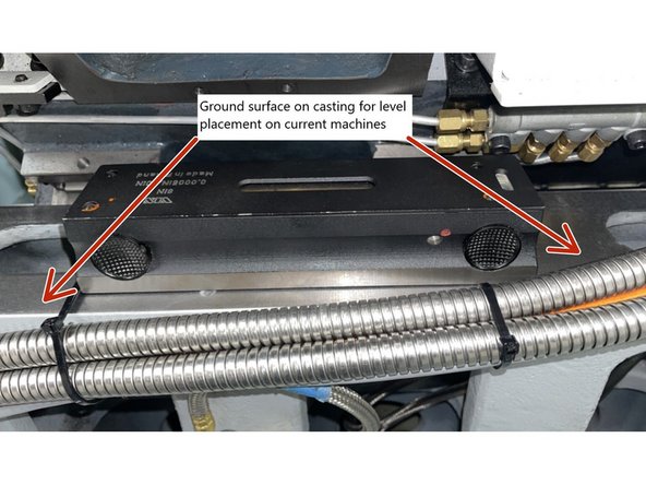 On early machines the surface for the level was a painted surface, so on those machines you should put the level on the Z Axis linear guide. See photo  3 for reference.
