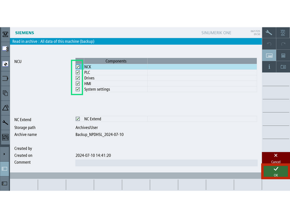 Check or uncheck boxes to choose which components to restore.
