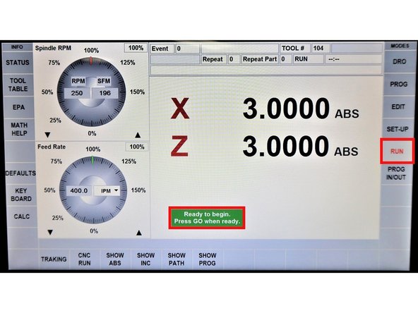 Select RUN, and then click START. Hit GO when prompted that program is ready to begin.