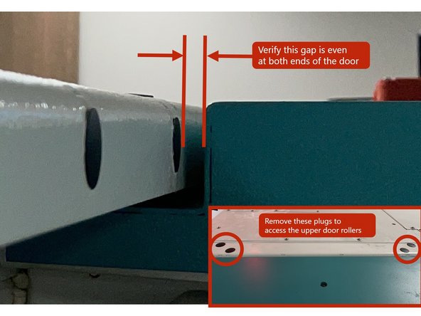 Next check the top of the door to the top sheet metal for a gap that is even across the door.