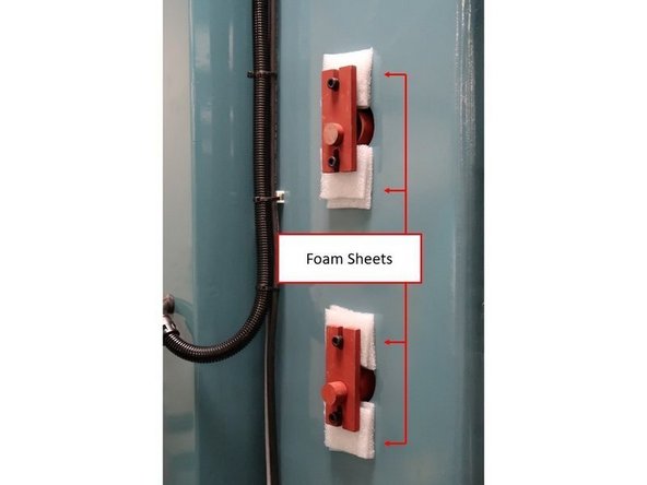 Place foam sheets behind each counterweight bracket against the column to prevent the bracket itself from scratching the column’s paint.
