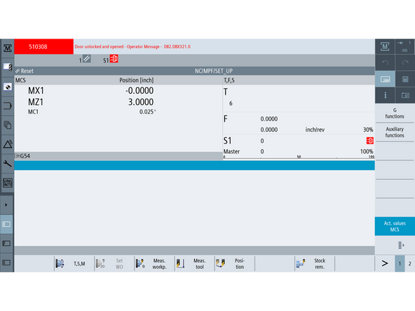 On the control, go to TSM and set the Work Offset to G54.