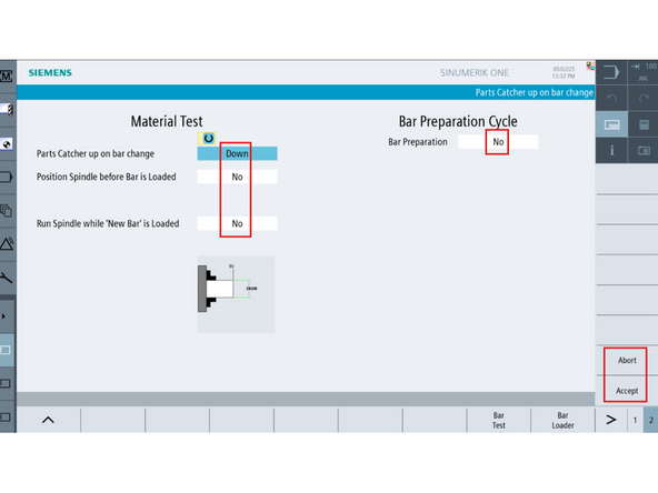 Verify the [Bar Test] and [Bar Loader] softkeys are now available.