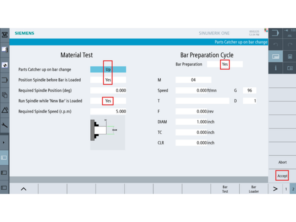 Press [Bar Test] to access configuration options.