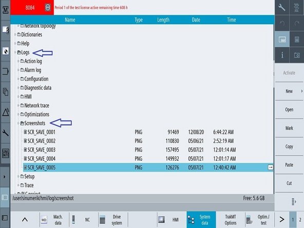 How to Export a Screenshot on the Sinumeric Control