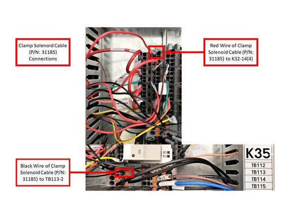 Begin by installing the Clamp and CW Solenoid Cables from the left wire way to  the following Relay Areas in the electrical cabinet: