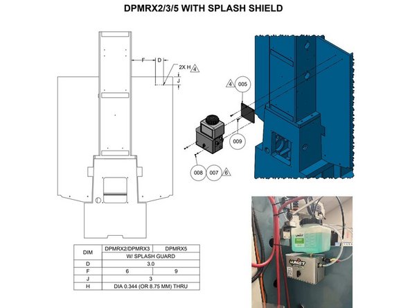On machines with splash guards the Uni-Max spray cool kit is to be mounted to rear side of splash guard.