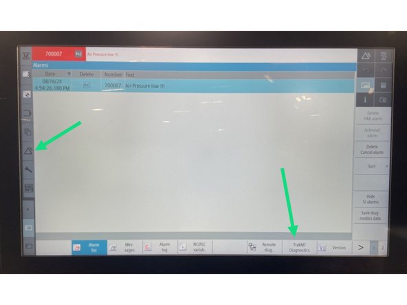 In order to check the Auto Door inputs and outputs go to diagnostics page (Triangle) VSK and then select the "TrakMT Diagnostics" key.