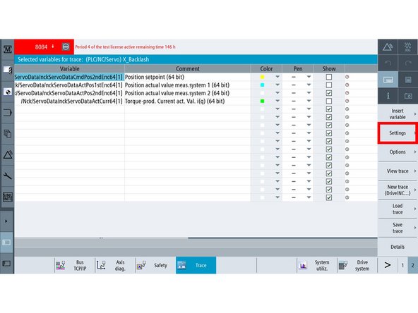 The VSK "Settings" can be used to set up the conditions for starting and stopping the Trace.