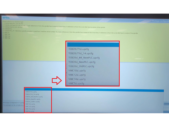 TC820si_New PLC — Select if Step 1 showed 05.XX.XX, pick New PLC, TC820si_Old PLC — Select if Step 1 showed 01.XX.XX, pick Old PLC, TC820si_44_NewPLC — Select if King Rich serial number on the electrical cabinet door is STA60044 or higher.
