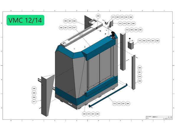 Using the drawing 36001-1 for VMC 7/10 machines install the remaining sheet metal to the enclosure.