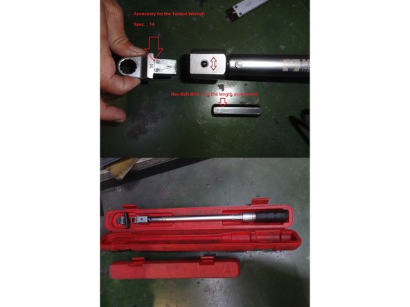 You will need to use a special torque wrench with 14mm box end adapter and a 14mm hex bit cut to the required length. See Photo 2