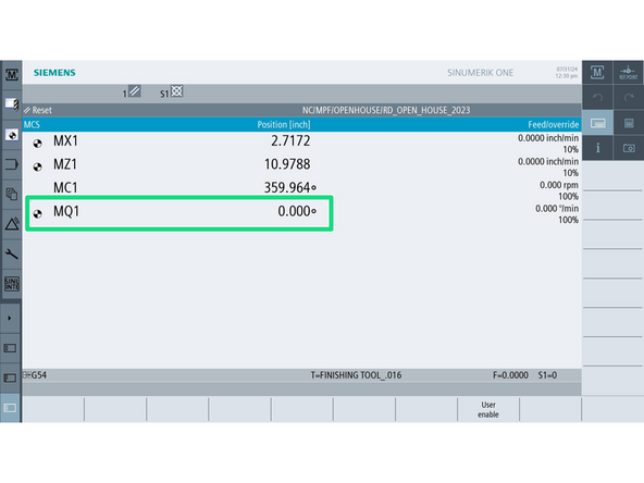 While still at Position 1, verify MQ1 now reads 0.0°.