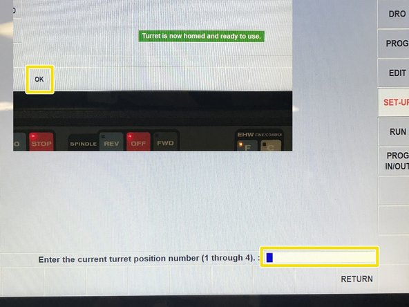 Enter current turret station location (number that is closest to the spindle) and then press OK. The turret is now ready to be operated through the Pendant.