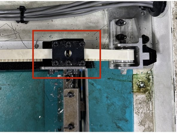 Install Clamp-Base-Belt (36142) to the belt bracket and mount the Plate-Belt Clamp-XL (33309) to it with (6) M4-0.7X16 (25B) SHCS. See Photo 1