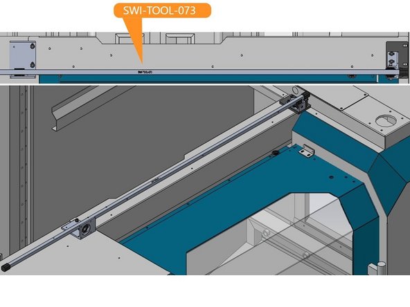 Install SWI-TOOL-073 Pulley Alignment Jig to the pulleys as shown in Photo 2. Loosen the screws on the motor and the idler pulley and snug the idler pulley screws using the idler pulley as a pivot point.