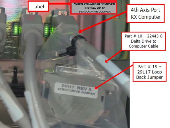 In order to add the 4th Axis to a TMC with no 4th Axis, a jumper must be removed, and replaced with Delta Drive cable.