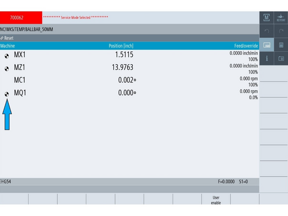The blue arrow points to an axis with the reference icon — a black-and-white circle.