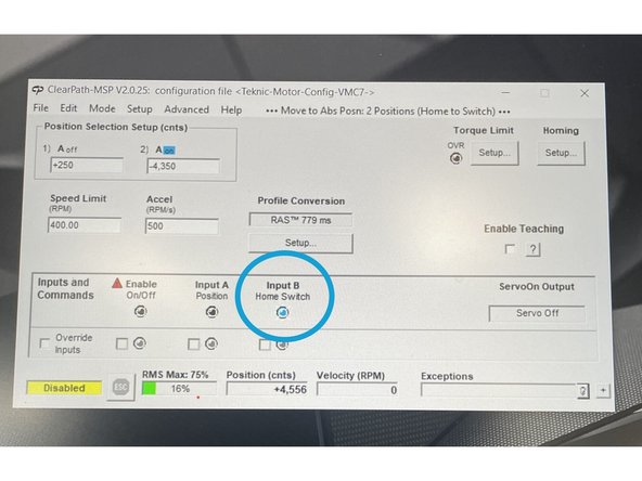 Now the main screen in Clear Path will display.  Now if you open the door to the home switch you should see a blue dot in "Input B Home Switch".