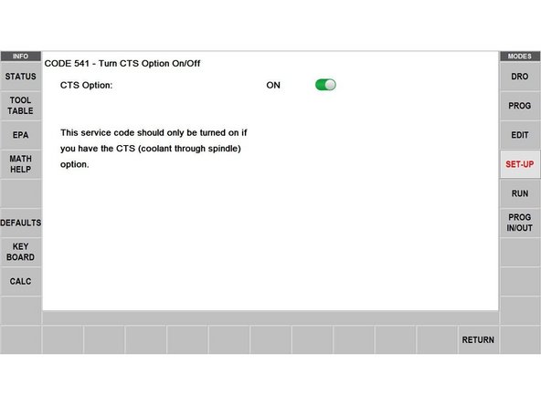 Service Code 541 allows users to turn the CTS Option on and off.