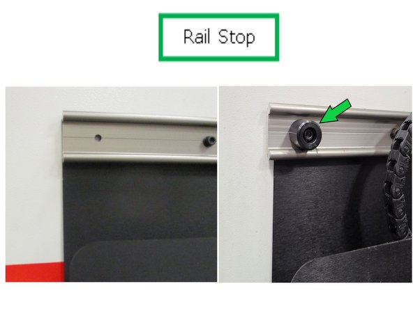 Use M6 screw to attach metal rail stop to both ends of the rail.