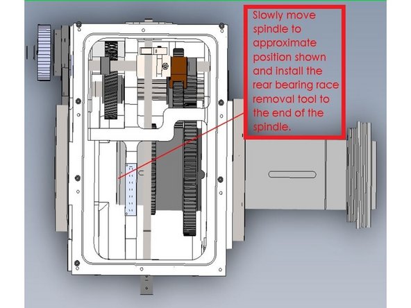 The next few steps of the procedure are best done with 2 people so one could be moving the Z axis with the handwheel and the other can be guiding the gears, spacers etc. and directing the person moving the Z-axis to avoid damaging the gears, spacers etc. in the headstock.