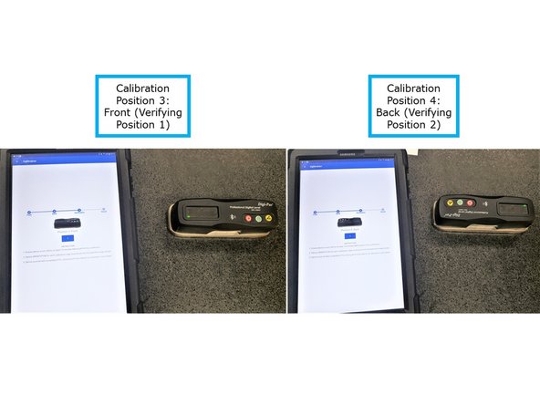 As shown on the image,  the app will initially calibrate the digital level from &quot;Position 1: Front&quot; (the device is placed on an upright position) and &quot;Position 2 : Back&quot; (the device is turned 180°).