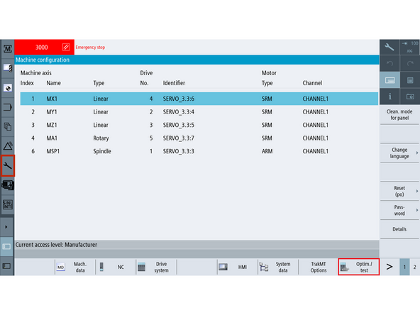 Navigate to [Setup] → [Optim/test].