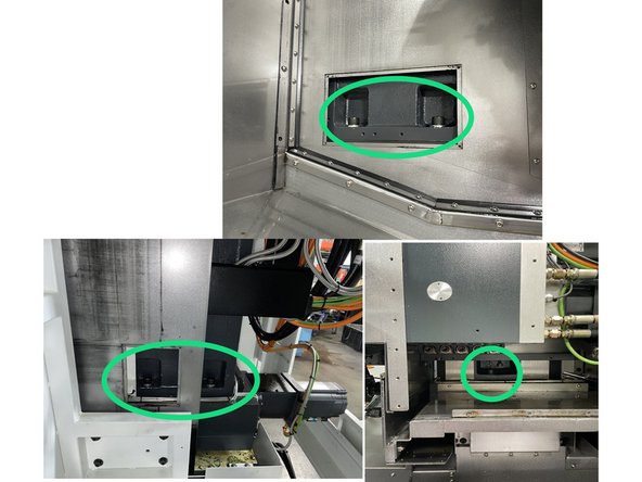 To prep for the horizontal alignment loosen the 5 screws that attach the Y Axis column to the X Axis and retorque to 7 ft-lbs (100kgf). See photo 1 for screw locations.