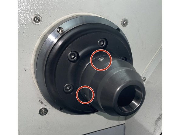 To install the collet move the draw tube to the fully extended position. Remove the drive key(silver M5 SHCS) and both of the M5 X 16 SHCS from the collet chuck.