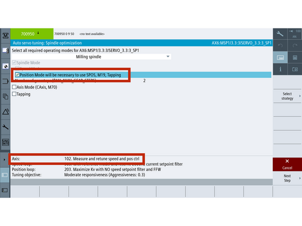 Select [Tune Spindle]. From the drop down menu Select [Milling Spindle]