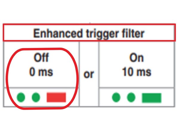 While holding the stylus deflected, the Enhanced Trigger Filter setting will appear. Release the stylus to proceed.