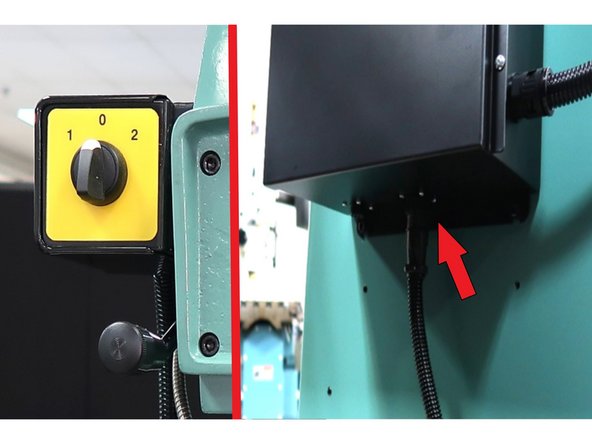 Remove spindle switch by disconnecting  this cable at the bottom of the electrical box and any tie wraps or connections along the cable.