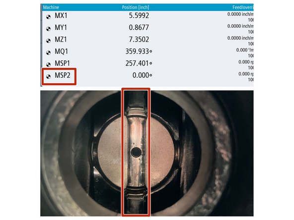 Once powered back on, the initial position should still be vertical, and the S2 Spindle should be referenced, showing 0 degrees. You should see the icon when in [Machine] mode and [Jog] and [Ref Point] buttons are active.