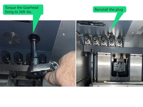 To align the gearhead install a dial indicator and a mag base on the chuck and indicate the points shown in Photo 1. The measurement should be within 0.02mm (0.0008") or less.