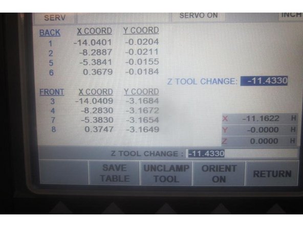 Perform Service Code 510 (spindle orientation) before proceeding to set the Z axis tool height. Use your service manual to complete this step before continuing. You can also use the 2OP Final Inspection form for this step.