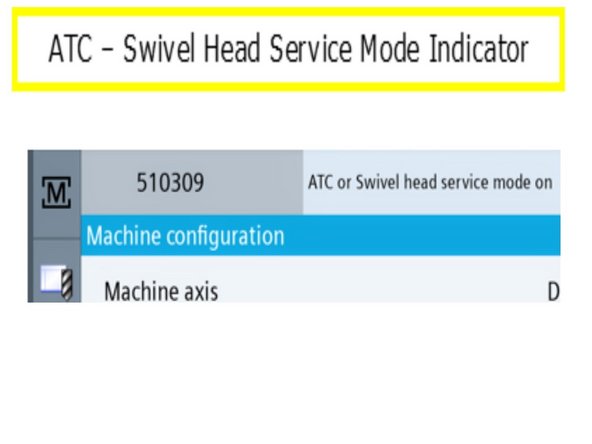 To enter ATC or Swivel Head Service Mode, press and hold red &quot;SPINDLE STOP&quot;  button and press red &quot;FEED STOP&quot; three times quickly. Green LED above &quot;FEED STOP&quot; should blink. There should also be a message displayed at the top of the touchscreen when ATC is in Swivel Head Service Mode.