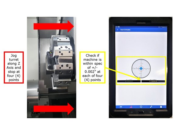 In order to check for twist, move the turret along the entire Z Axis travel, away from the spindle.