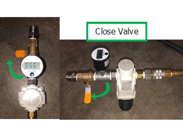 Close the valve on the Leak Tester and hook up airline