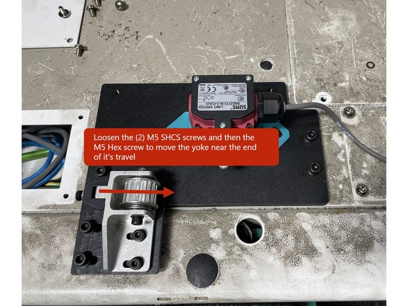 Cut the belt to 62in for TC820si and 66in for TC820LTYsi. Then loosen the M5 screws that attach the yoke to the mounting bracket and Loosen the M5 Hex screw and move the yoke to loosen it on the mounting bracket.