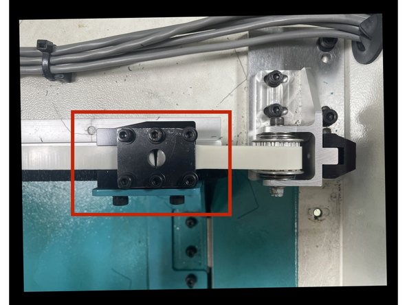Install Clamp-Base-Belt (36142) to the belt bracket an mount the Plate-Belt Clamp-XL (33309) to it with (6) M4-0.7X16 (25B) SHCS. See Photo 1