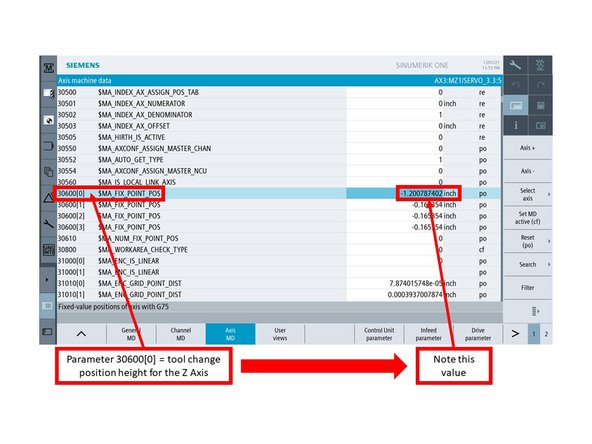 The control will automatically search for Parameter 30600[0], which references the specific height for the spindle's tool change position.