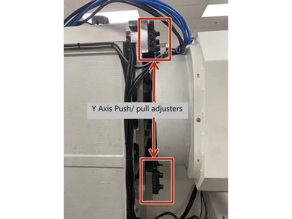 Now that the ATC is installed to the adapter plate you need to install the (2) push/pull brackets (P/N 34245) for the Y axis position adjustment. There is one near the bottom rear of the adapter plate and one near the top rear. Install the mounting screws and tighten them leaving the push/pull screws loose for now.