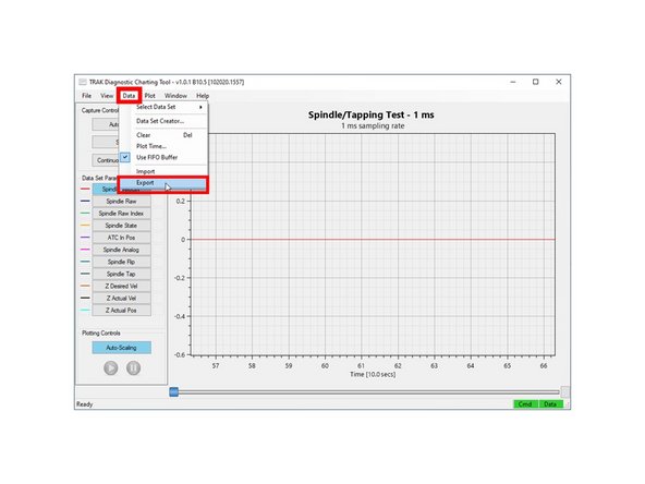 To save the data, click on &quot;Data,&quot; then &quot;Export,&quot; and then save the filename to your USB flash drive.