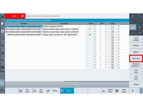 Pressing VSK "View trace" takes you to the Trace screen.